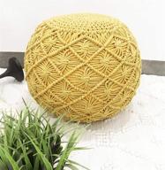 🪡 the knitted co. cotton pouf handmade macrame ottoman - farmhouse rustic accent furniture - footrest round bean bag - yellow 18x18x14 logo