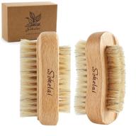 🧼 set of 2 natural wooden bristle nail brushes - non-slip grip hand & foot scrubber for fingernail and toenail cleaning - manicure & pedicure supplies ideal for men, women, and girls logo