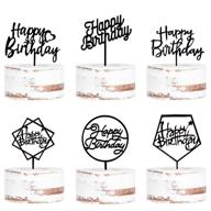 6-pack black birthday cake topper set - double-sided shiny acrylic happy birthday sign cake toppers/cupcake toppers for cool guy - party decorations supplies logo