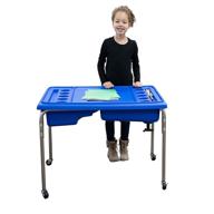 🌊 children's factory - 1138-24 - large neptune double-basin table & lid set, preschool/homeschool/playroom sensory table for toddlers, kids sand and water table, blue logo