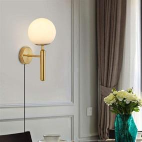 img 1 attached to 🌟 Golden Mid Century Modern Wall Sconce with On/Off Switch – KCO Lighting Industrial Matte Globe Glass Wall Mounted Light for Bedroom and Vanity (Gold Plug-in)