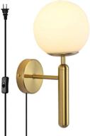 🌟 golden mid century modern wall sconce with on/off switch – kco lighting industrial matte globe glass wall mounted light for bedroom and vanity (gold plug-in) логотип