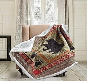 img 4 attached to 🐻 Rustic Sherpa Throw Blanket for Couch - 50" x 60" - Bear and Paw Lodge-Themed Throw Quilt by Virah Bella