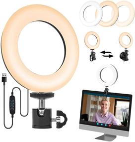 img 4 attached to 💡 USKEYVISION Desktop Computer Ring Light with Monitor Clip-on, Suction Cup, Zoom Conference Video Lighting for Zoom Meeting/Photography/Makeup/Live Stream/YouTube/Vlog Compatible with PC or Laptop (UVZL-R)