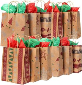 img 2 attached to 24 Pcs Kraft Gift Bags for Christmas with 🎁 6 Assorted Designs - Holiday Red and White Print Kraft Bags