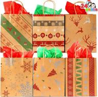 24 pcs kraft gift bags for christmas with 🎁 6 assorted designs - holiday red and white print kraft bags logo