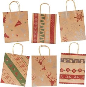 img 3 attached to 24 Pcs Kraft Gift Bags for Christmas with 🎁 6 Assorted Designs - Holiday Red and White Print Kraft Bags