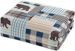 img 3 attached to 🏞️ Rustic Modern Farmhouse Cabin Lodge Bedding Set with Grizzly Bears and Buffalo Plaid Check Patterns - Beige Blue, Full/Queen Size