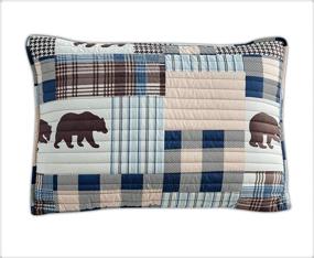 img 2 attached to 🏞️ Rustic Modern Farmhouse Cabin Lodge Bedding Set with Grizzly Bears and Buffalo Plaid Check Patterns - Beige Blue, Full/Queen Size