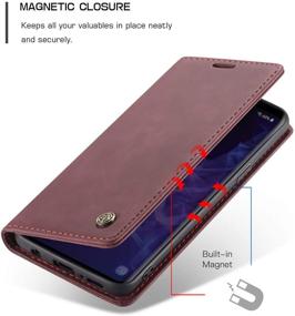 img 2 attached to 📱 S9 Wallet Case for Samsung Galaxy S9 - Magnetic Flip Stand, Genuine Leather Cover with Card Slots - Wine Red