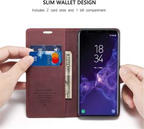 img 3 attached to 📱 S9 Wallet Case for Samsung Galaxy S9 - Magnetic Flip Stand, Genuine Leather Cover with Card Slots - Wine Red