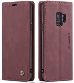 img 4 attached to 📱 S9 Wallet Case for Samsung Galaxy S9 - Magnetic Flip Stand, Genuine Leather Cover with Card Slots - Wine Red