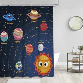 img 3 attached to 🪐 Aatter Planet Shower Curtain: Explore the Space Galaxy Solar System Universe with Kids Cartoon Star Bath, Farm House Blue Design for a Playful Home Bathroom Decor - 60x72, Add Some Funny Flair!