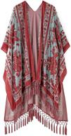 🌸 stylish and elegant: mj sereca women's burnout velvet kimono long cardigan cover up - tassel-free! logo