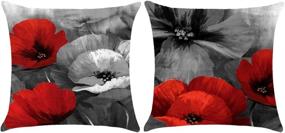 img 1 attached to Set of 2 Red Grey Poppy Flowers Watercolor Ink Painting Throw Pillow Covers for Mother's Day Decoration, Cotton Linen Decorative Cushion Covers for Sofa, Living Room, Home, Square 18x18 Inches