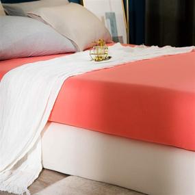 img 3 attached to 🛏️ Soft & Cozy Queen Size Fitted Sheet - 16" Deep Pocket Bed Cover in Coral, Fits 12" to 16" Mattress | Brushed Microfiber Material