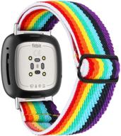 🌈 stretchy rainbow-colored watch bands for fitbit versa 3/sense - soft adjustable elastic replacement wristband for fitbit versa smart watch, suitable for women and men logo