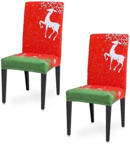 img 4 attached to 🦌 Highly Durable Hooshing Chair Covers - Deer Christmas Stretch Snow Set of 2 - Perfect for Dining Room