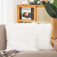 🛋️ hyseas white faux fur decorative throw pillow covers - soft & fluffy square cushion cases for sofa, couch, bed, cafe | set of 2 - 18 x 18 inches logo