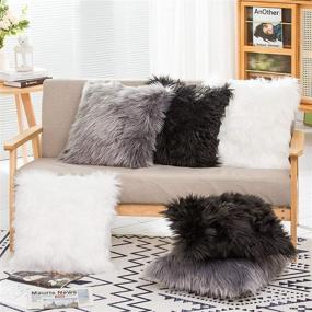 img 2 attached to 🛋️ HYSEAS White Faux Fur Decorative Throw Pillow Covers - Soft & Fluffy Square Cushion Cases for Sofa, Couch, Bed, Cafe | Set of 2 - 18 x 18 Inches