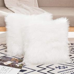 img 3 attached to 🛋️ HYSEAS White Faux Fur Decorative Throw Pillow Covers - Soft & Fluffy Square Cushion Cases for Sofa, Couch, Bed, Cafe | Set of 2 - 18 x 18 Inches