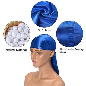 img 1 attached to 🧢 YMHPRIDE 12 Pack Soft Satin Durag for Men and Women - Long Tail Headwrap Durag with Breathable Turban Hat - Includes 4pcs Stocking Cap and Satin Long Wide Straps - Doo Durag Pirate Hat