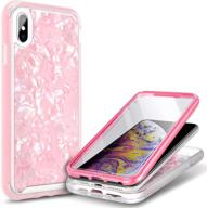 🐚 e-began seashell pattern case for iphone xr, full-body protective matte bumper cover with built-in screen protector, shockproof & durable, light pink (6.1 inch 2018) - supports wireless charging logo