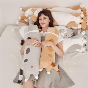 img 2 attached to 🐱 ANQULIFE Cat Plush: Adorable Cartoon Kitten Stuffed Animal Pillow - Soft Long Body Pillow for Kids and Girlfriend (Grey, 90cm/35.4inch)