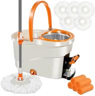 efficient cleaning system: spin mop bucket with foot pedal, 5 🧹 refills, and 5 cleaning cloths - ideal for hardwood, laminate, and tile floors logo