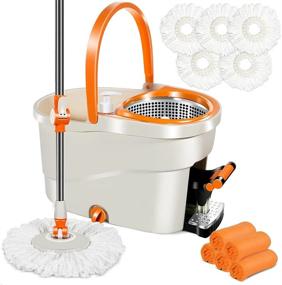 img 4 attached to Efficient Cleaning System: Spin Mop Bucket with Foot Pedal, 5 🧹 Refills, and 5 Cleaning Cloths - Ideal for Hardwood, Laminate, and Tile Floors