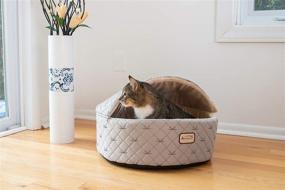 img 1 attached to Armarkat Medium Cat Bed - Pale Silver & Beige (Model C33HQH/MH-M)