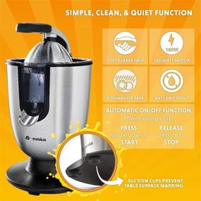 img 3 attached to Eurolux Electric Citrus Juicer Squeezer | Powerful 160W Stainless Steel | Soft Grip Handle & Cone Lid | Easy Use for Orange, Lemon, Grapefruit (ELCJ-1700S)