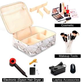 img 1 attached to 💄 Stylish 3Pcs Marble Makeup Bag Set with Brushes - Ideal Travel Cosmetic Bag and Organizer