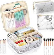 💄 stylish 3pcs marble makeup bag set with brushes - ideal travel cosmetic bag and organizer logo