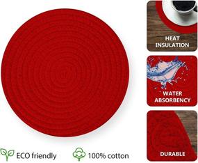 img 3 attached to 🧶 Handmade Braided Cotton Round Woven Coasters - Absorbent & Heat-Resistant Drink Mats for Home Kitchen (4 pcs Red)