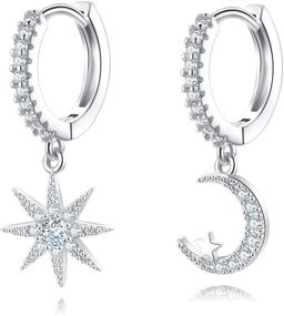 img 4 attached to ⭐ Dazzle and Delight with Moon Star 925 Sterling Silver Earrings: Perfect Gifts for Women and Girls!