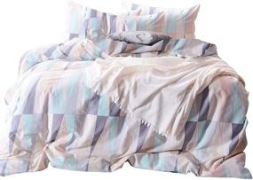 img 3 attached to 🛌 Wake In Cloud - Geometric Comforter Set, Queen Size, 100% Cotton Fabric, Abstract Triangle Modern Pattern, Soft Microfiber Fill Bedding, Printed 3 Piece Set