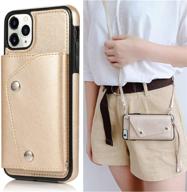 📱 luvi iphone 11 pro card holder case: crossbody with neck strap & wrist strap, gold pu leather wallet cover with credit card slot logo