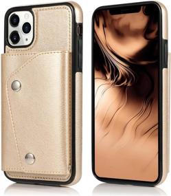 img 3 attached to 📱 LUVI iPhone 11 Pro Card Holder Case: Crossbody with Neck Strap & Wrist Strap, Gold PU Leather Wallet Cover with Credit Card Slot