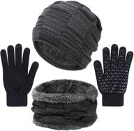 🧣 unisex winter hat scarf and gloves set - knit slouchy beanie cap, neck warmer, and screen-touch texting gloves logo