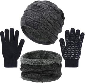 img 4 attached to 🧣 Unisex Winter Hat Scarf and Gloves Set - Knit Slouchy Beanie Cap, Neck Warmer, and Screen-Touch Texting Gloves