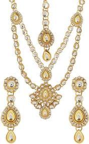 img 4 attached to Efulgenz Indian Layered Traditional Bollywood 14k Gold Plated Red Green Faux Kundan Bridal Set: Exquisite Wedding Jewelry with Necklace, Earrings, and Maangtika