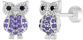 img 4 attached to 🦉 925 Sterling Silver Purple Cubic Zirconia Owl Earrings - Safe Push Backs for Little Girls and Teens - Perfect Gift for Animal Lover Kids, Toddlers, and Young Teens