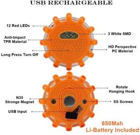 img 2 attached to 🚨 6-пакет USB перезаряжаемых светодиодных дорожных сигнальных огней - аварийный комплект для автомобиля с магнитными опасными огнями, стеклобойкой, выживанием свистка - дорожные безопасные диски для транспортных средств.