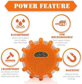 img 3 attached to 🚨 6-пакет USB перезаряжаемых светодиодных дорожных сигнальных огней - аварийный комплект для автомобиля с магнитными опасными огнями, стеклобойкой, выживанием свистка - дорожные безопасные диски для транспортных средств.
