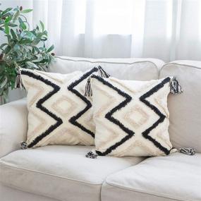 img 3 attached to 🏮 Woven Tufted Boho Throw Pillow Cover Set of 2 - Modern Decorative Geometric Chevron Striped Cushion Covers