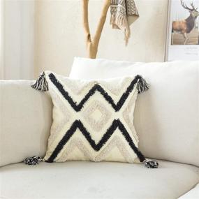 img 2 attached to 🏮 Woven Tufted Boho Throw Pillow Cover Set of 2 - Modern Decorative Geometric Chevron Striped Cushion Covers