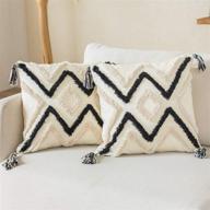 🏮 woven tufted boho throw pillow cover set of 2 - modern decorative geometric chevron striped cushion covers логотип