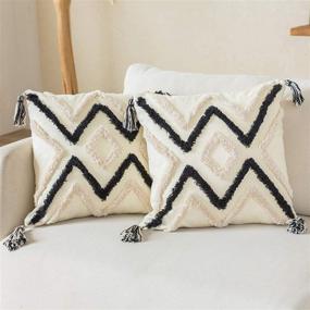 img 4 attached to 🏮 Woven Tufted Boho Throw Pillow Cover Set of 2 - Modern Decorative Geometric Chevron Striped Cushion Covers