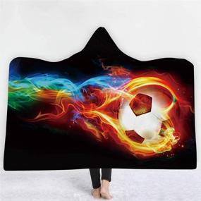 img 2 attached to 🧥 Irisbell Soccer-1 Hooded Blanket Cape Wrap Softball Baseball Soft Wearable Blanket Hooded Throw Poncho 80'' W x 60'' H